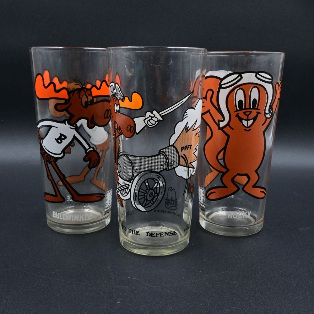 Rocky & Bullwinkle Collector Series Glasses Pepsi/Arby's Lot of 3 Vintage 1970s